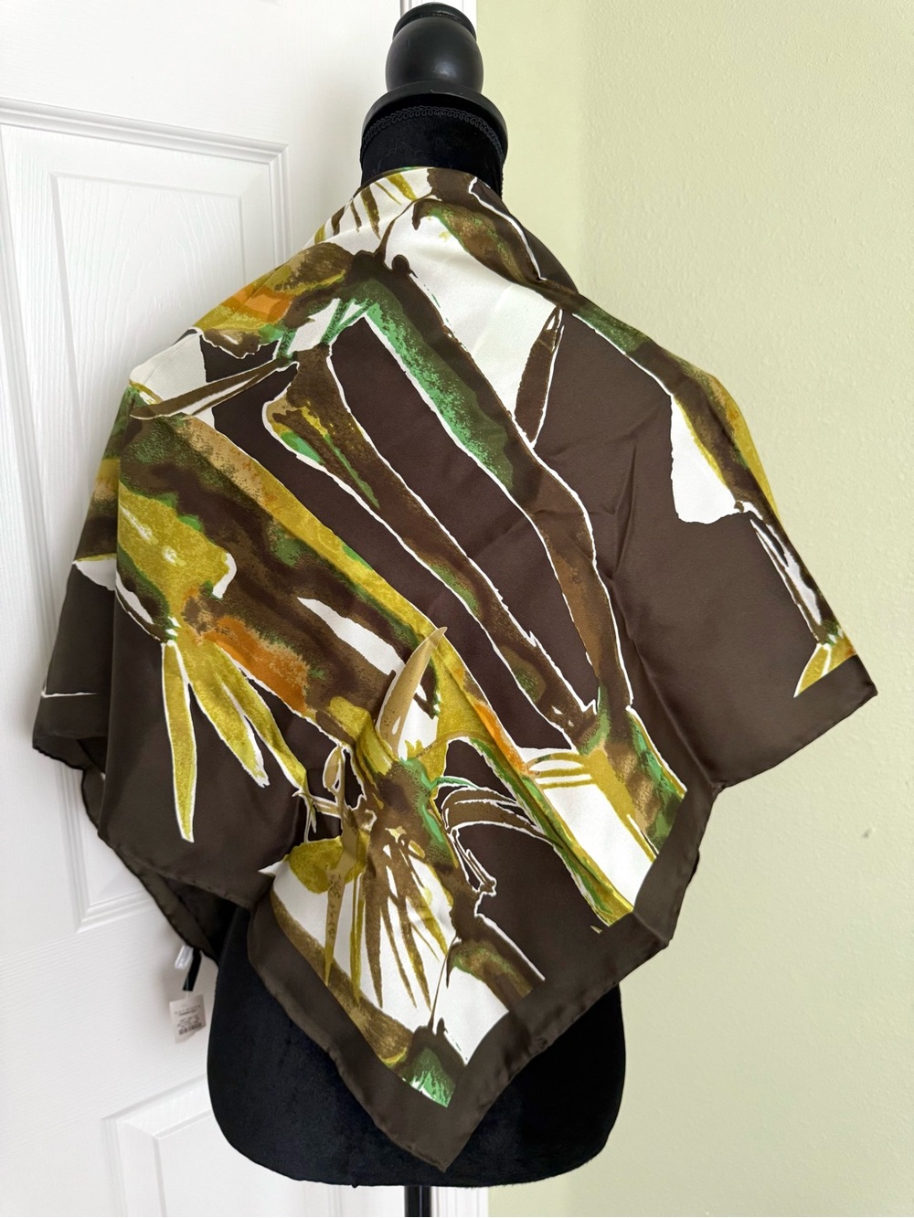 NWT Talbots 100% Silk Square Scarf Brown Green Abstract Modern Art Print Luxury